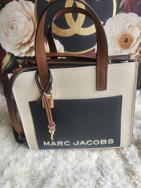 Marc Jacobs Mini Color Block Cream, Black & Brown Pebbled Leather Satchel